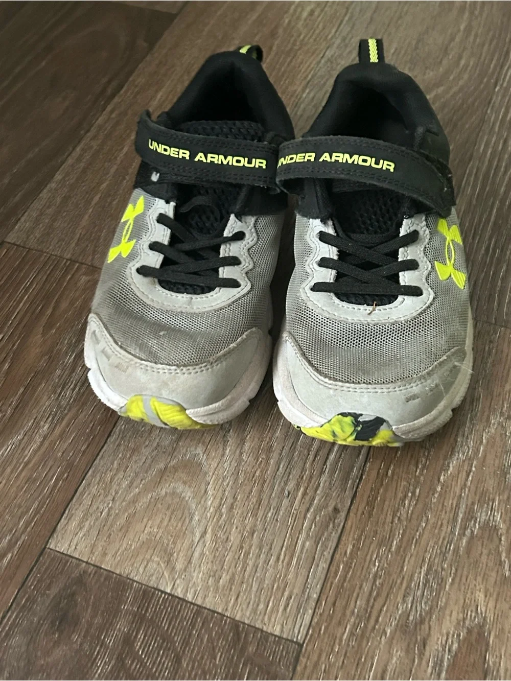 Under Armour Kids Gray Black Sneakers with Neon Yellow Logo